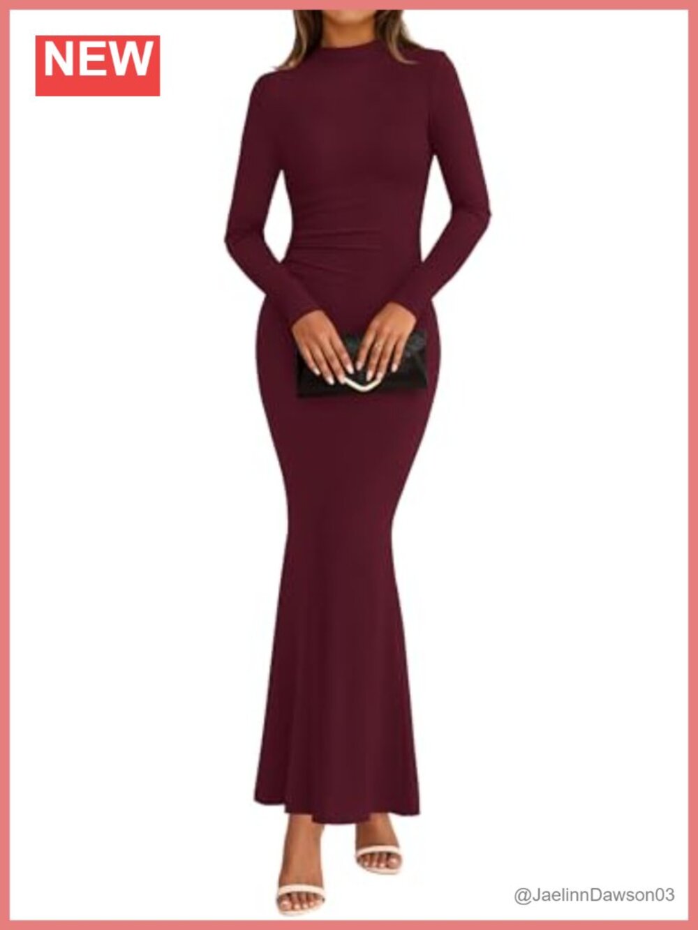 Mock Neck Long Sleeve Ruched Knit Bodycon Mermaid Maxi Formal Dress